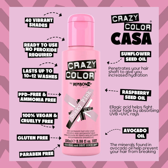 Dusky Pink (Grey Pink) - Semi-Permanent Hair Dye - Crazy Color