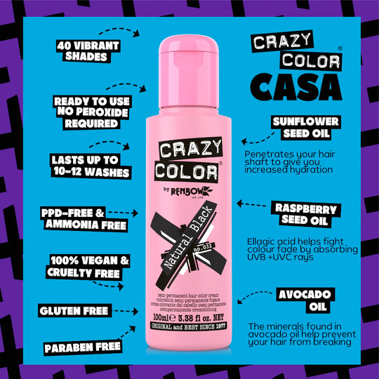 Natural Black (Brown-Black) - Semi-Permanent Hair Dye - Crazy Color
